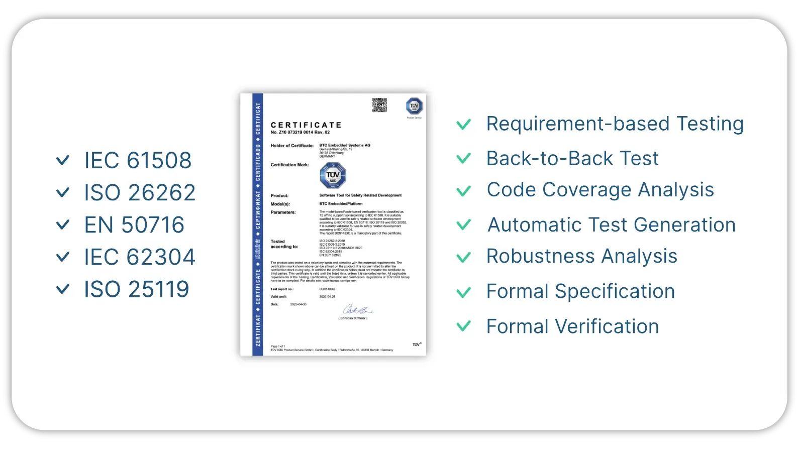 German TÜV Süd certifies BTC EmbeddedPlatform 25.3